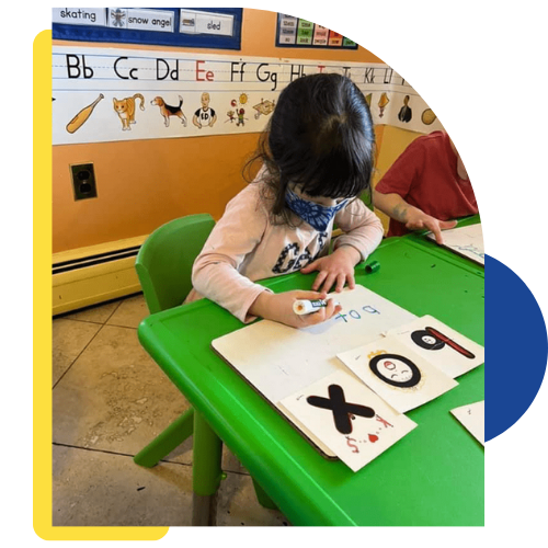 Caring teachers working with children